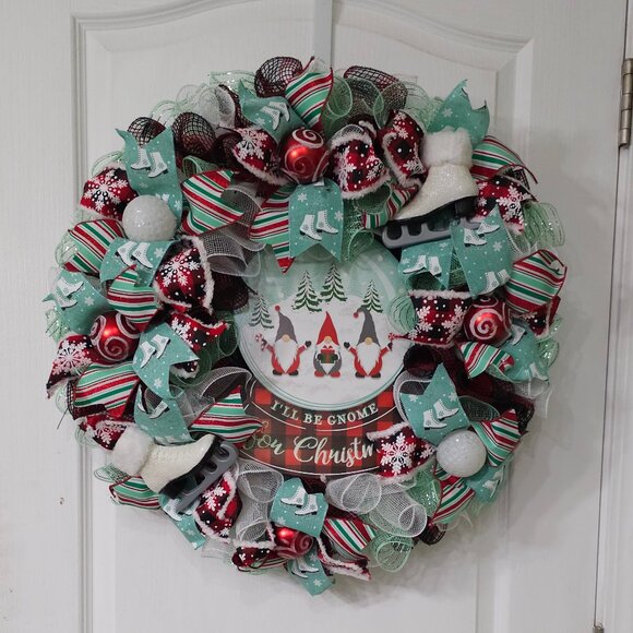 ⛸️🎄 "I'll Be Gnome for Christmas" Winter Wreath 🎄⛸️ - Picture 1 of 6